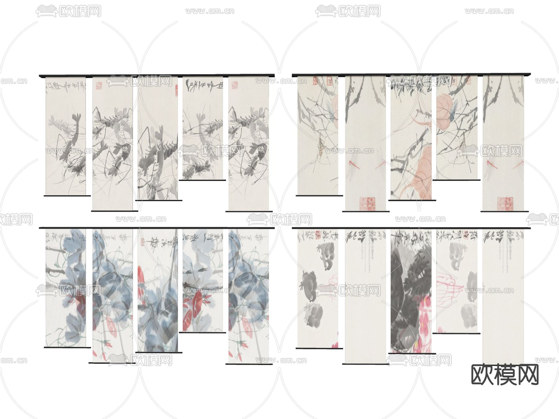 新中式水墨画纱帘su模型下载（渲染图2）