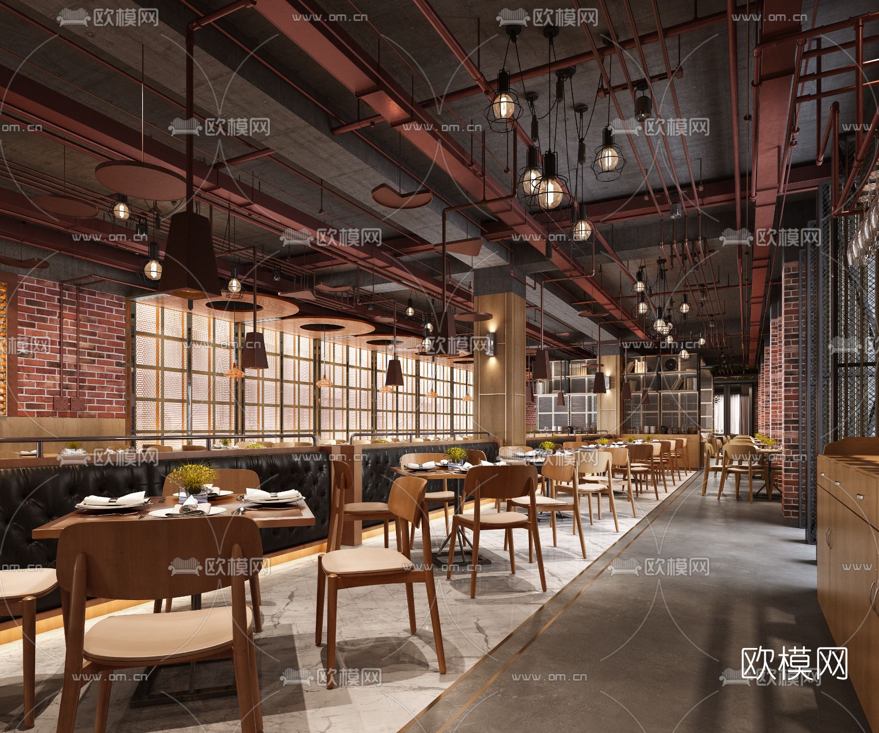 工业风西餐厅3d模型下载