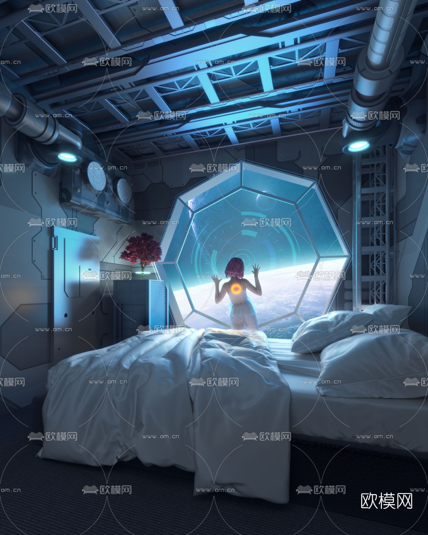 现代星际酒店太空舱3d模型下载（渲染图1）