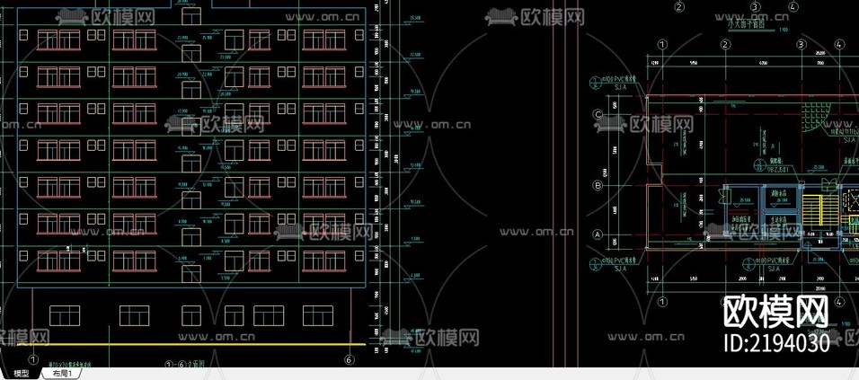 宿舍樓建筑結(jié)構(gòu)CAD施工圖下載(渲染圖5)