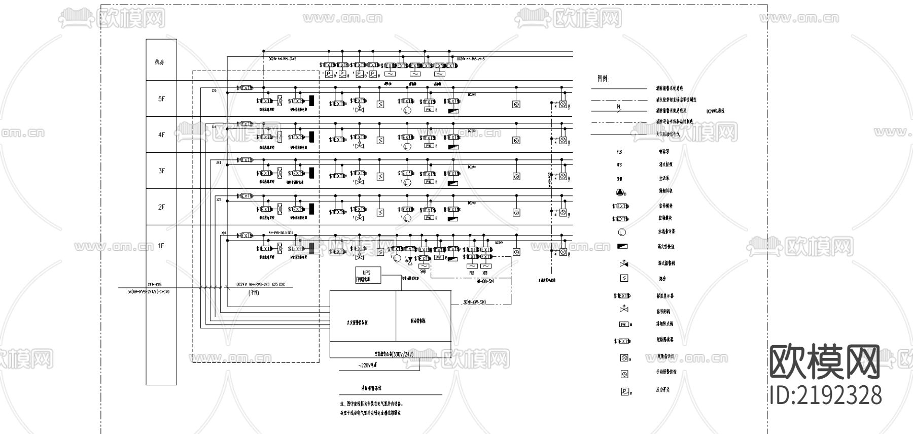 消防报警系统图CAD施工图下载（渲染图1）