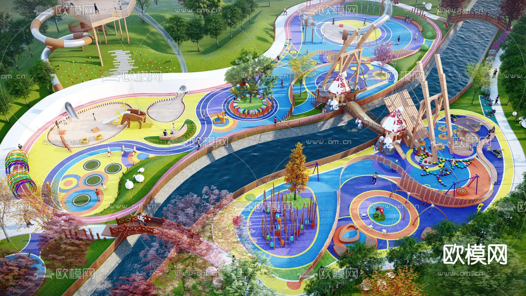 现代儿童游乐区su模型下载（渲染图3）