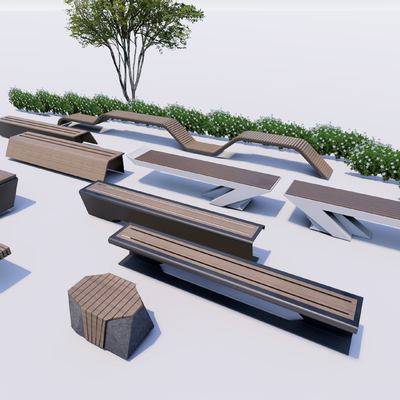  现代户外长椅su模型 