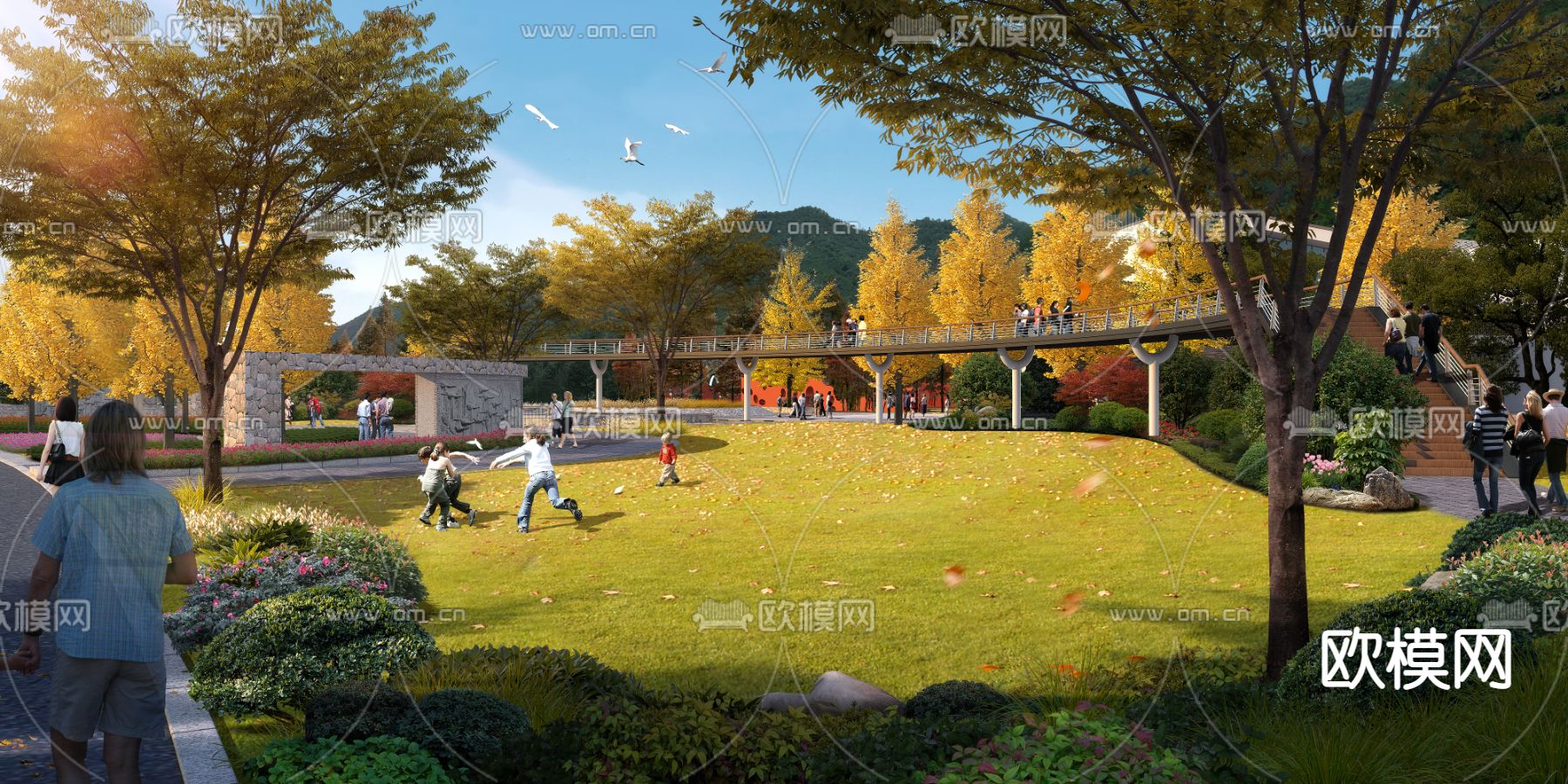 现代公园景观psd下载_ID12028737_3dmax免费模型-欧模网