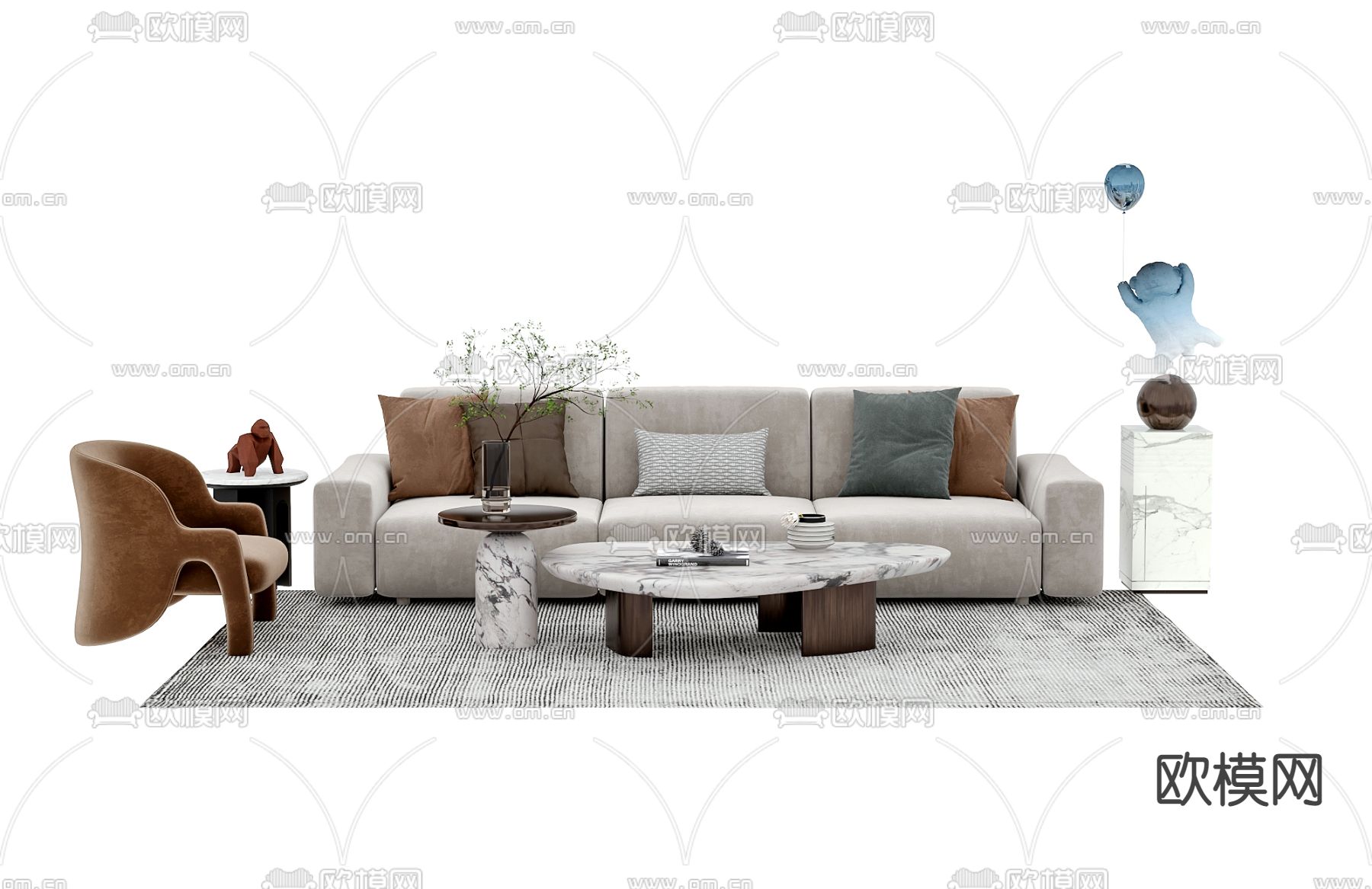 现代布艺沙发组合3d模型下载