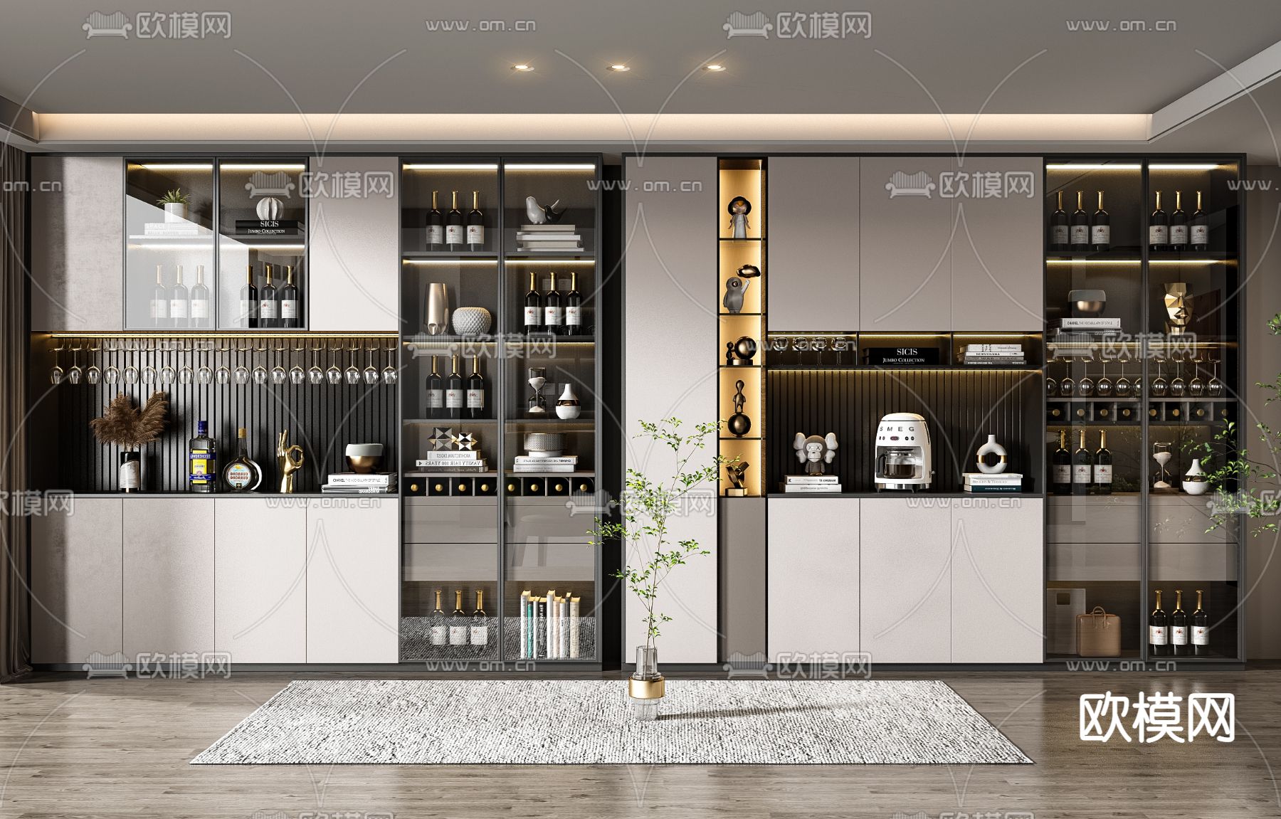 现代轻奢酒柜3d模型下载