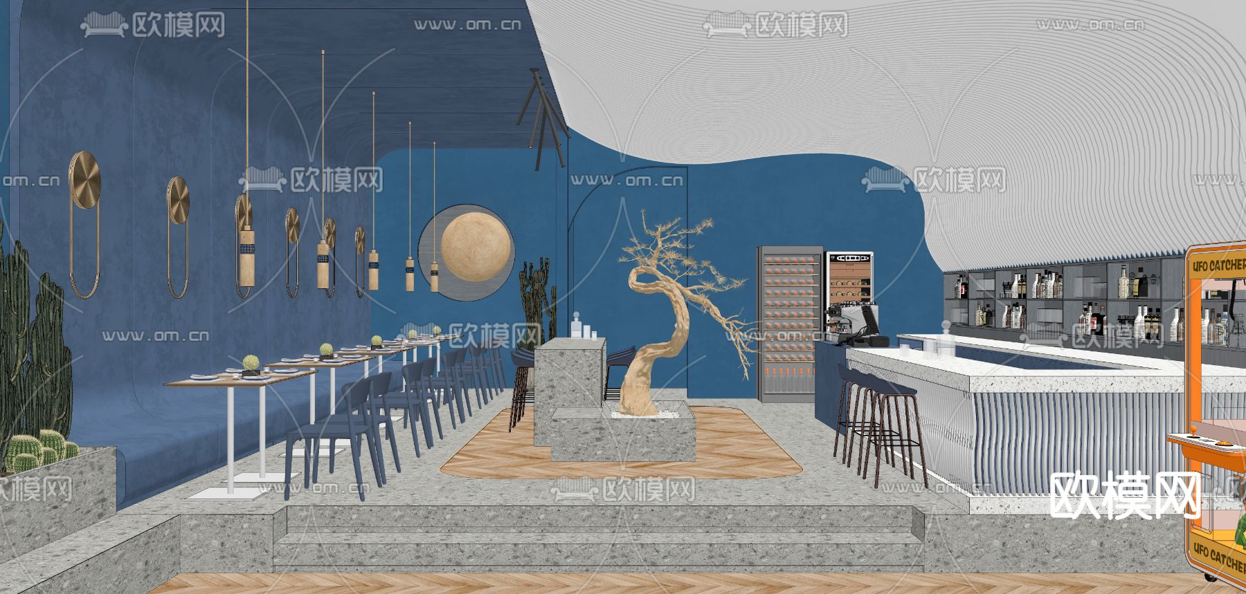 现代咖啡厅吧台su模型下载（渲染图2）