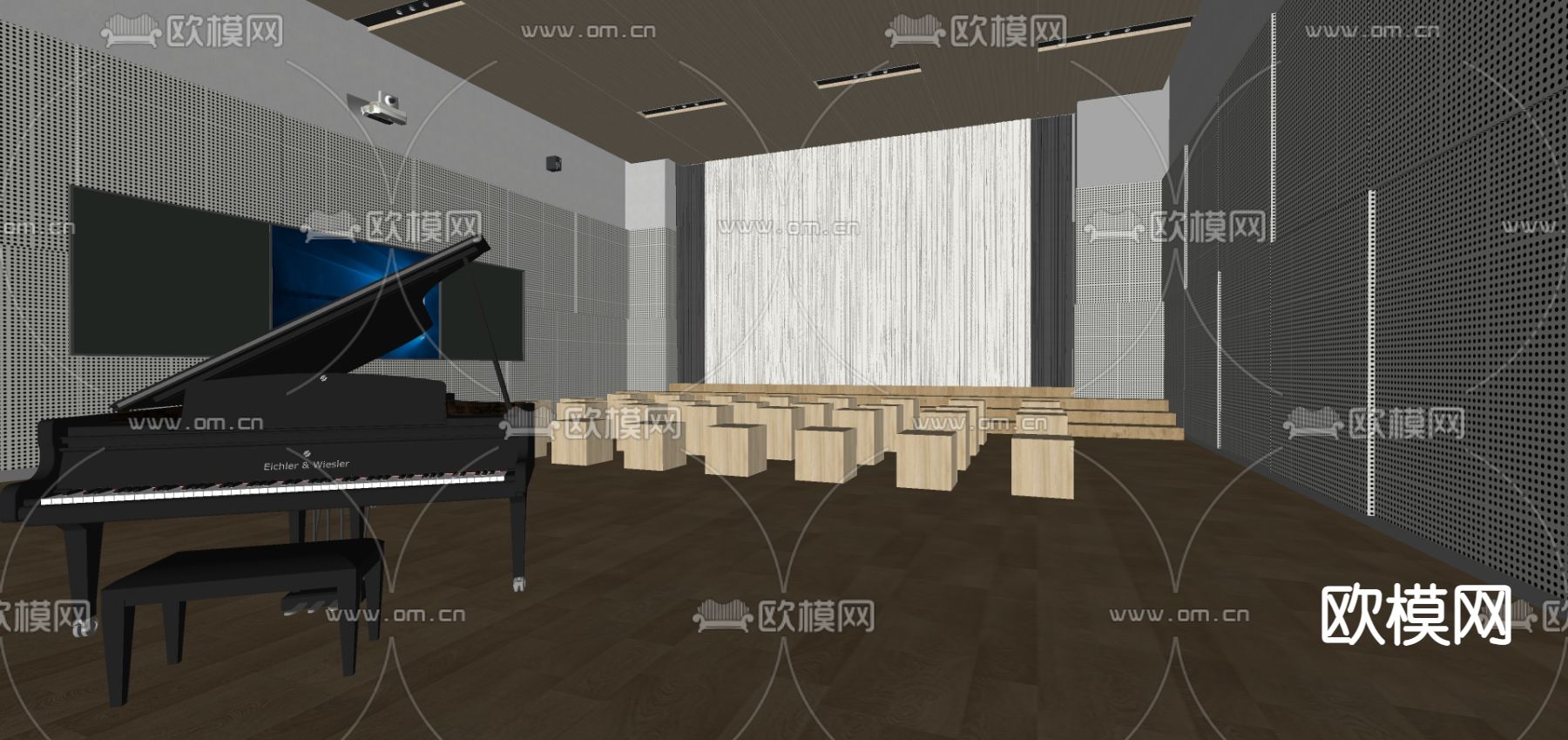 现代音乐教室su模型下载