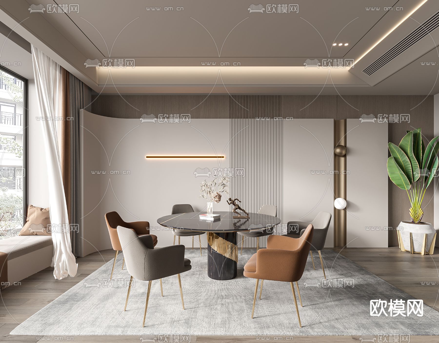 现代轻奢餐厅3d模型下载