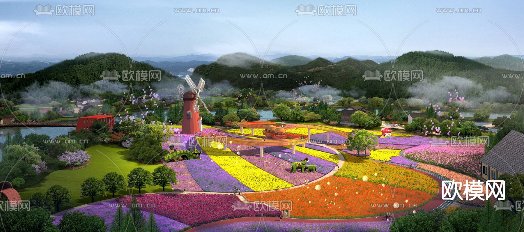 现代花海景观psd下载