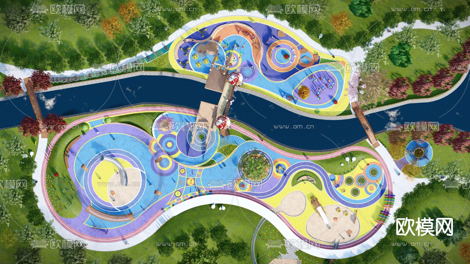 现代儿童游乐区su模型下载（渲染图2）
