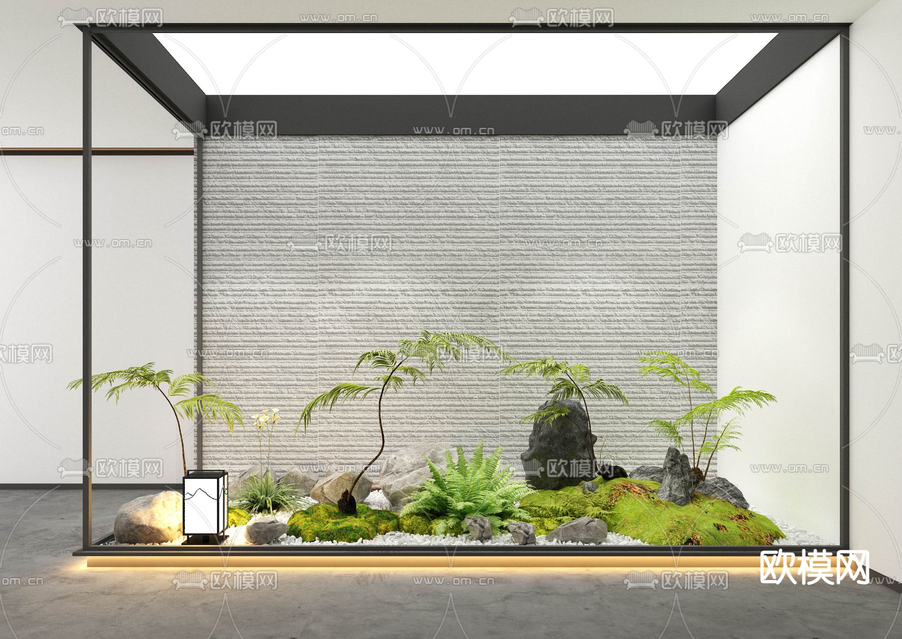 现代蕨类植物鹅卵石景观小品3d模型下载
