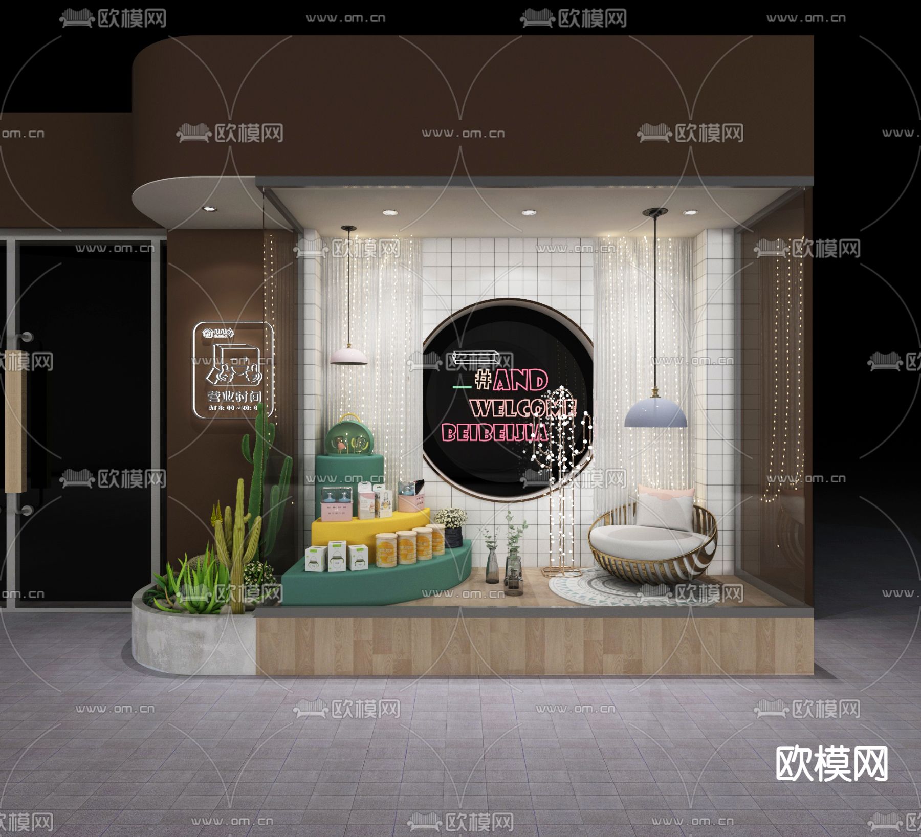 现代北欧风婴儿用品橱窗3d模型下载（渲染图1）