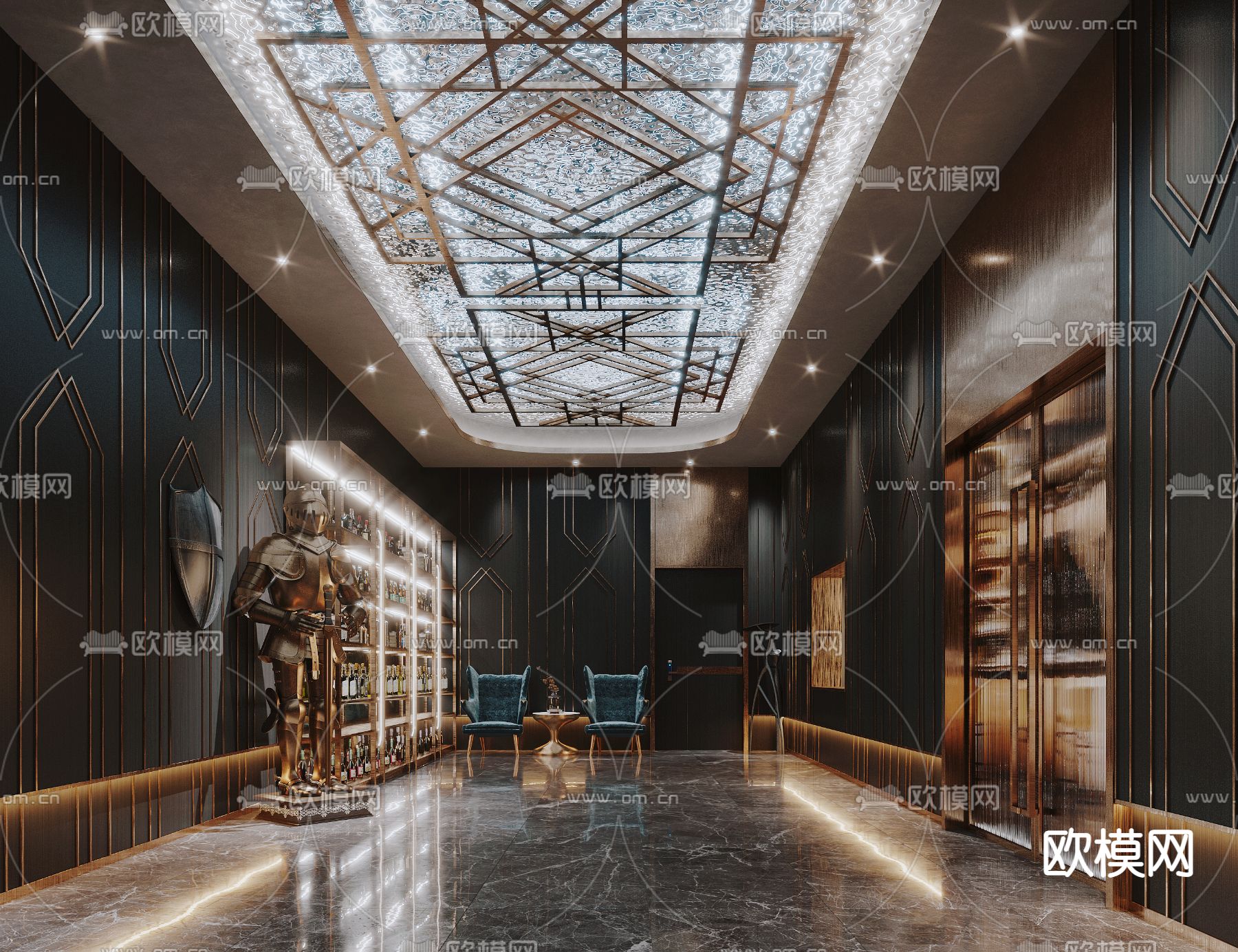 现代轻奢KTV门厅3d模型下载