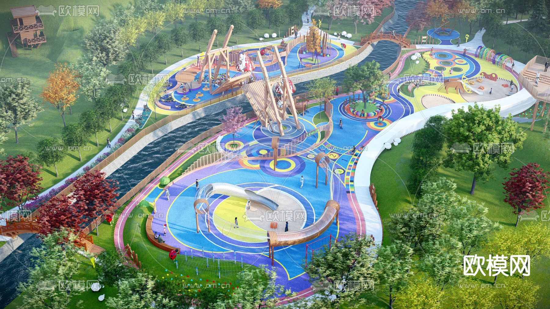 现代儿童游乐区su模型下载（渲染图1）