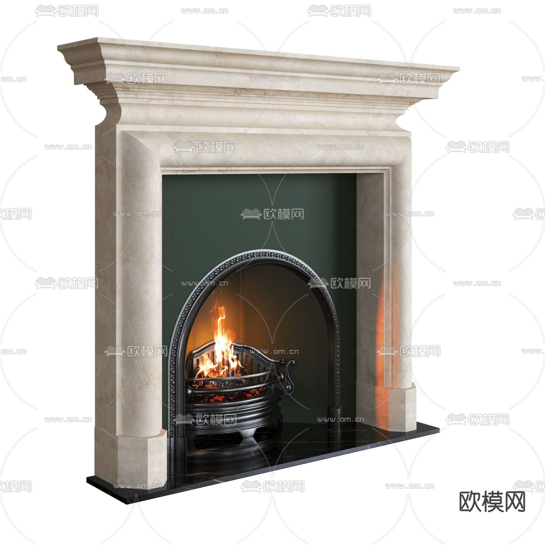 简欧壁炉3d模型下载（渲染图1）