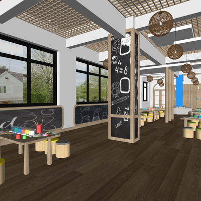  现代美术教室兴趣班su模型 