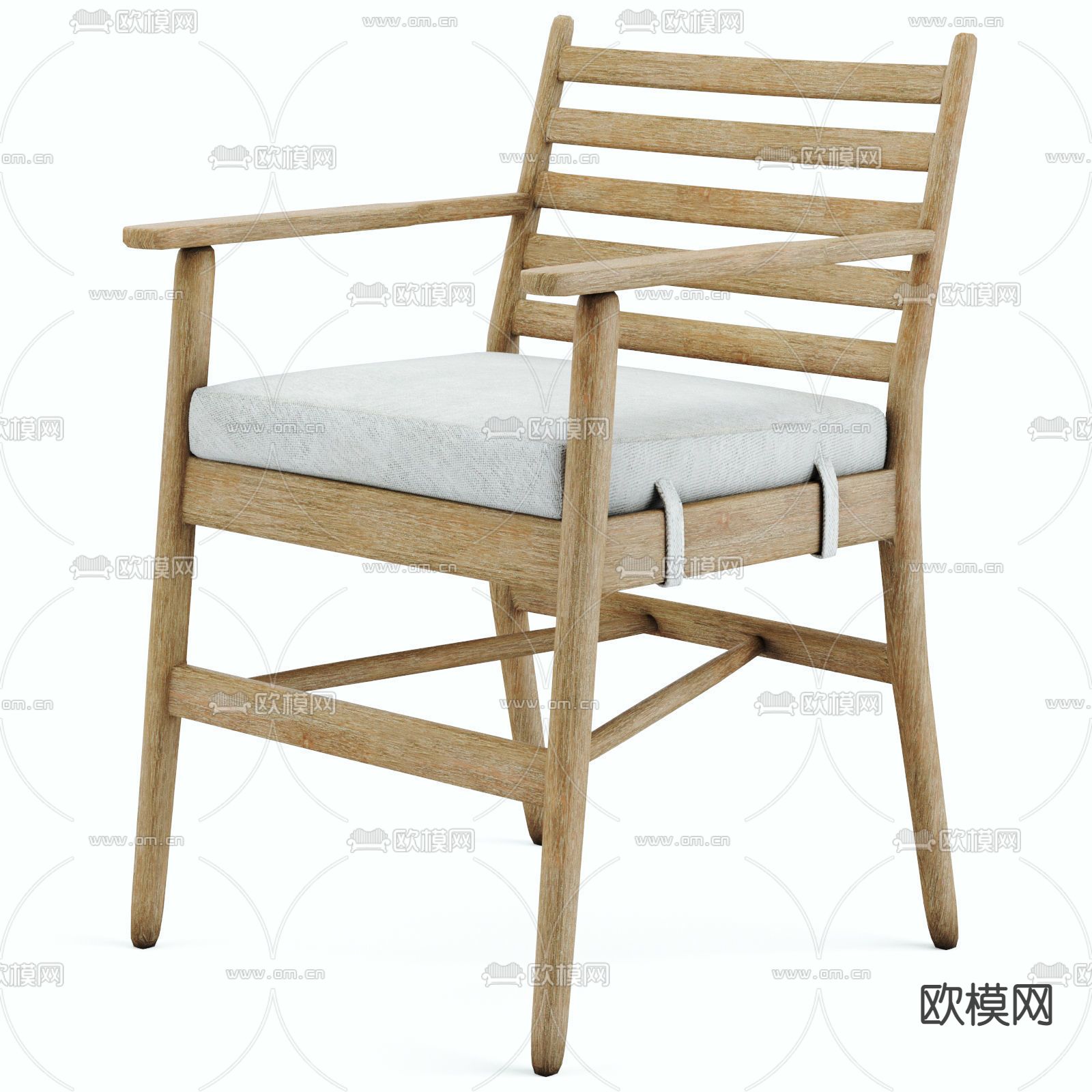 北欧原木扶手户外椅3d模型下载（渲染图3）