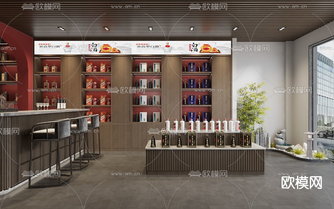 新中式烟酒店3d模型下载_ID12025061_3dmax免费模型-欧模网