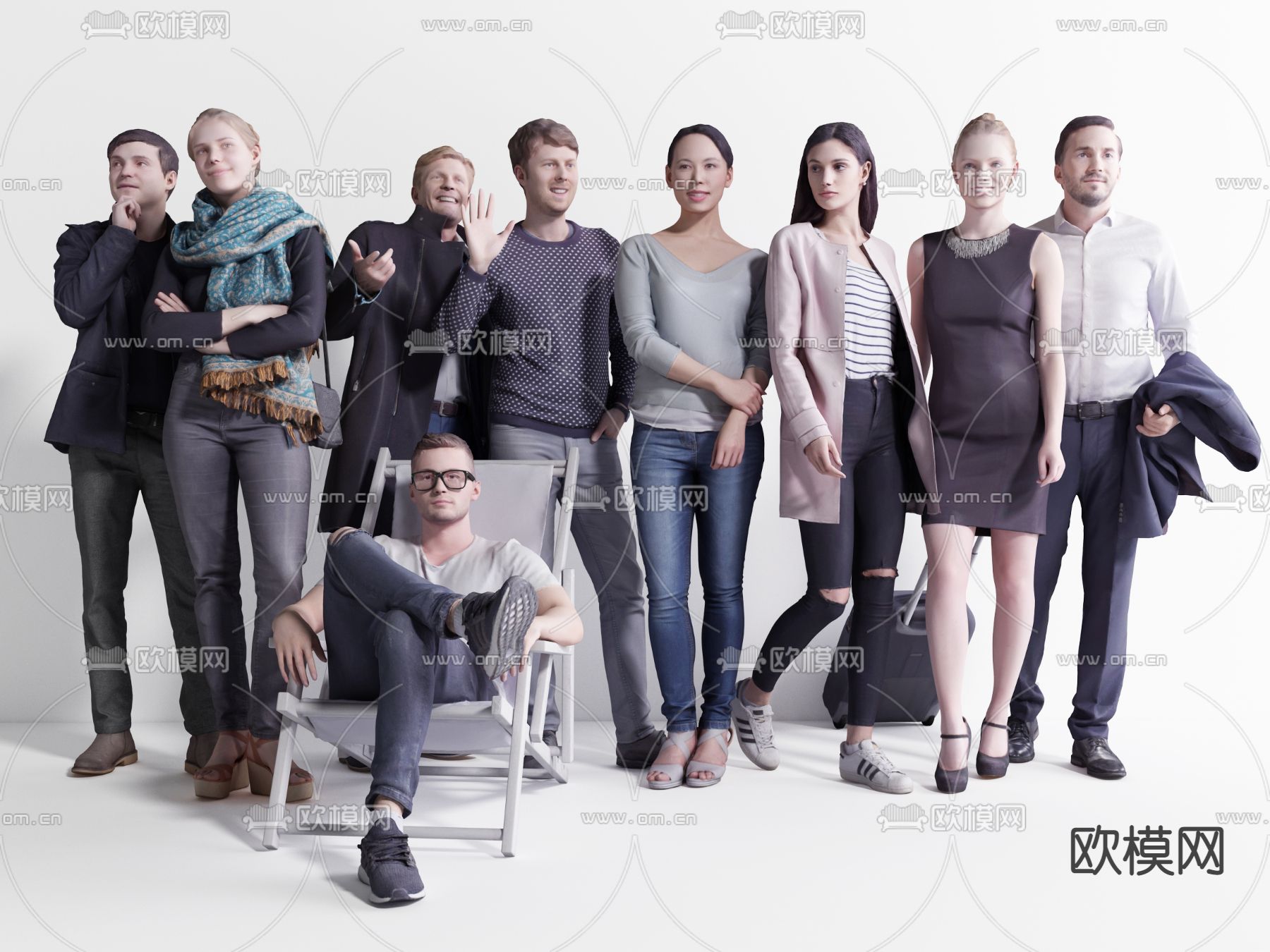 现代秋冬都市人物3d模型下载