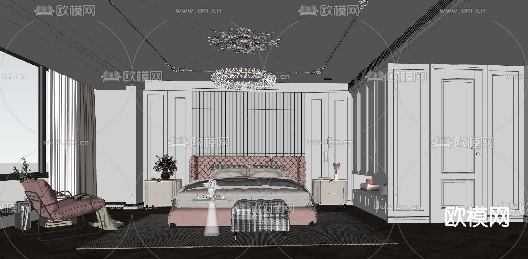 欧式卧室su模型下载（渲染图3）