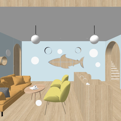  现代休息接待区su模型 