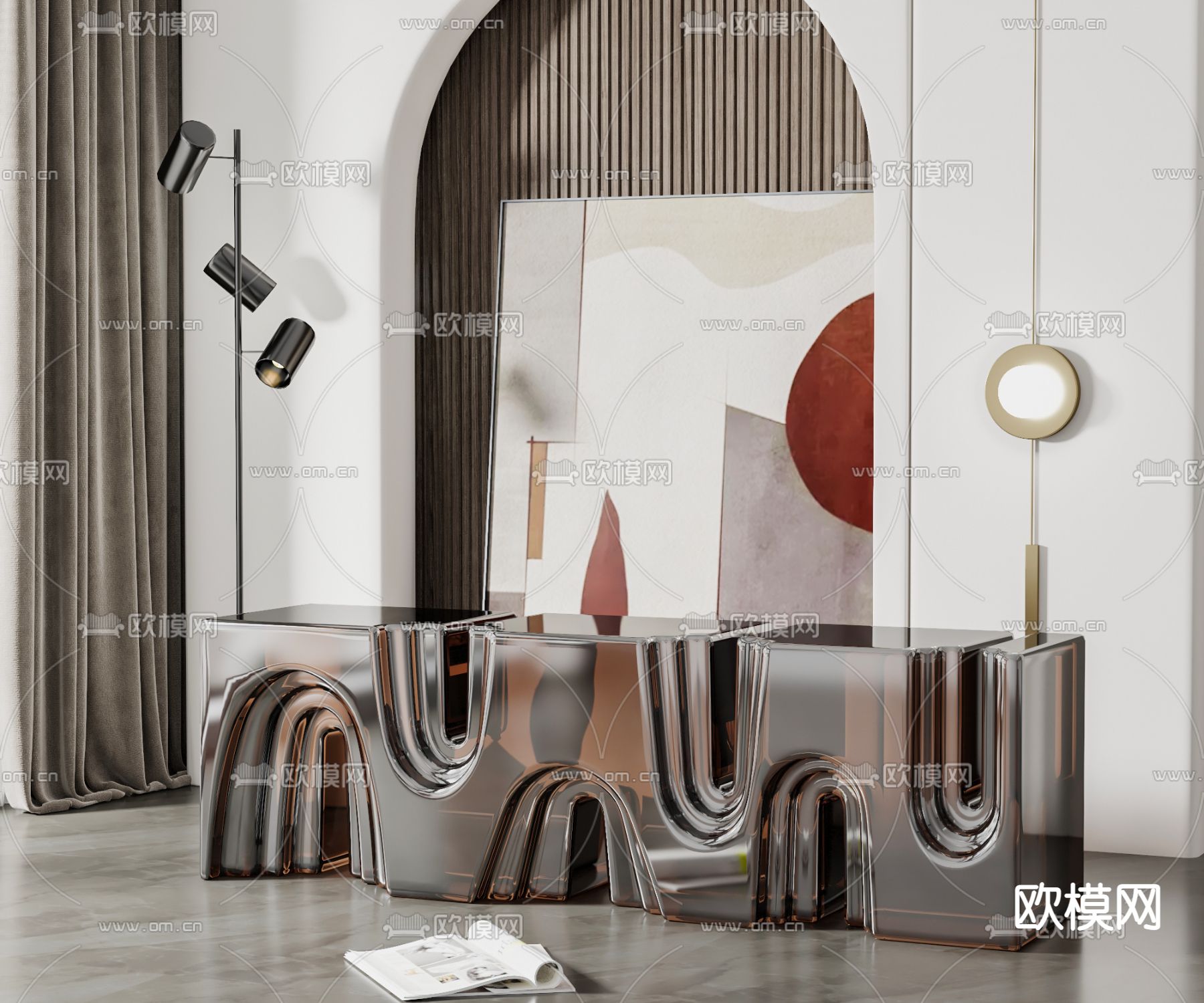 现代创意亚克力长凳3d模型下载