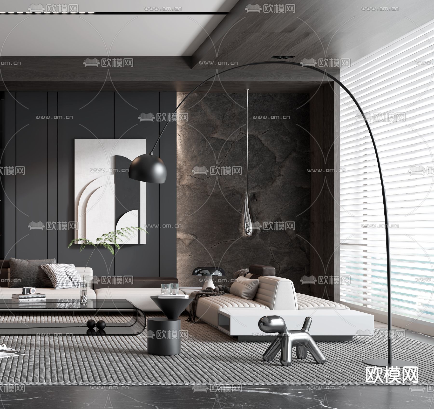 现代高级灰客厅3d模型下载（渲染图3）