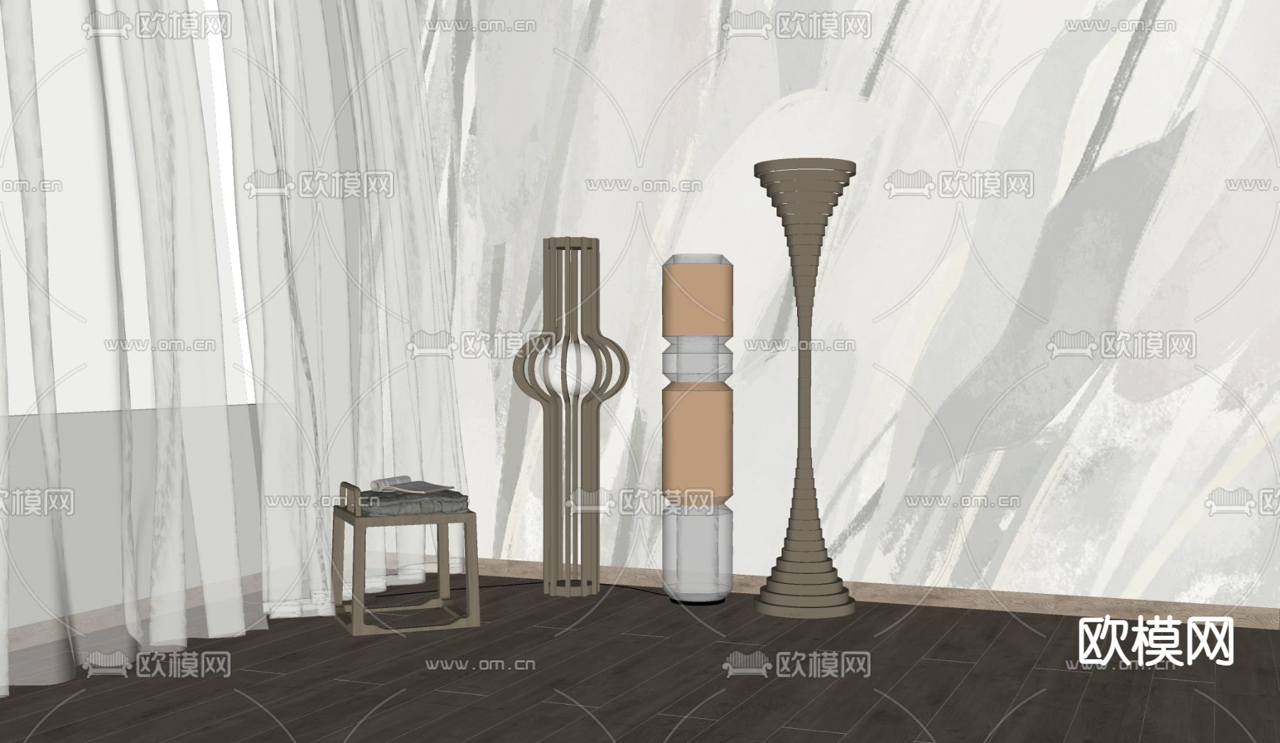 侘寂创意落地灯su模型下载（渲染图1）