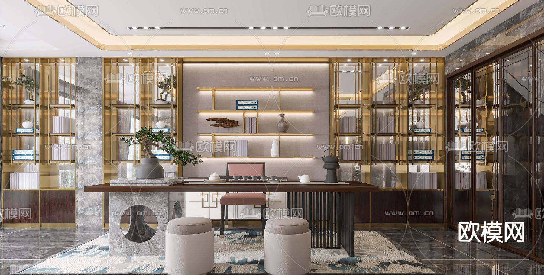 新中式轻奢茶室3d模型下载