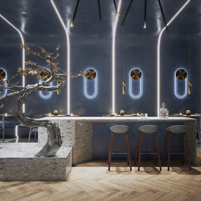  现代西餐厅su模型 