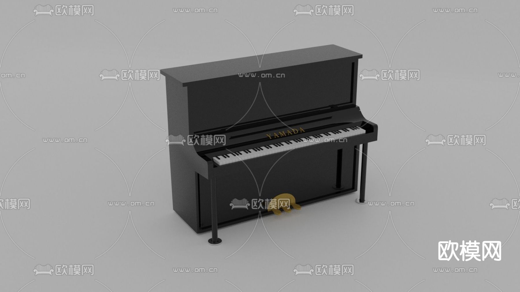 现代简约实木一字型钢琴免费3d模型下载