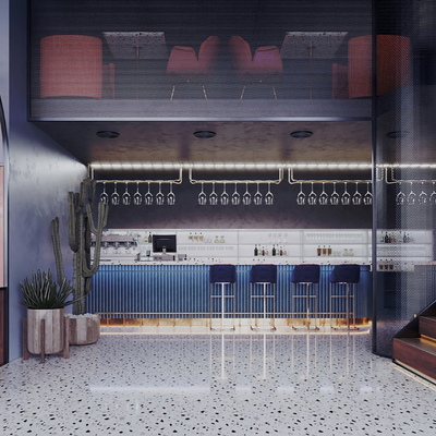  现代咖啡厅吧台su模型 