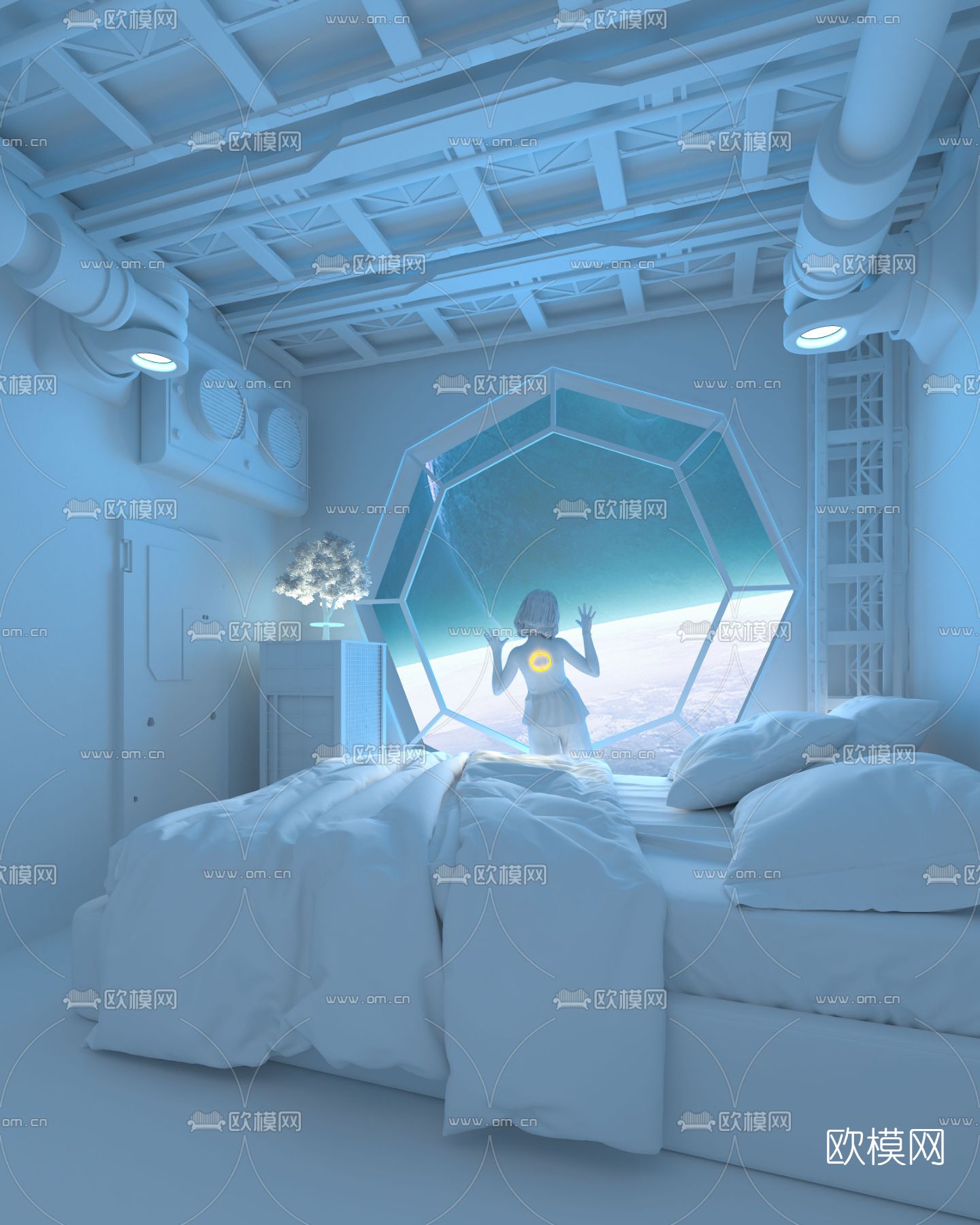 现代星际酒店太空舱3d模型下载（渲染图2）