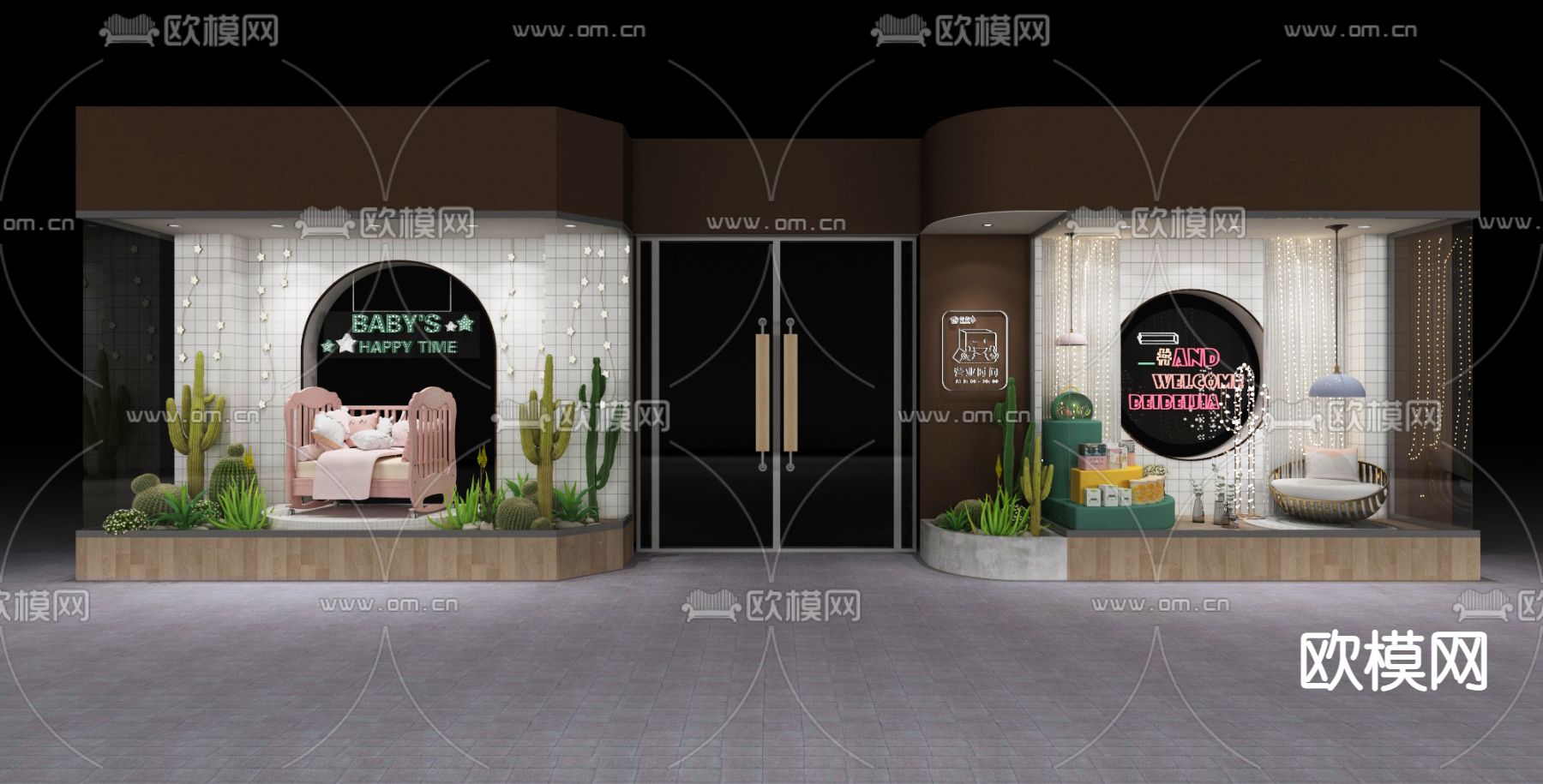 现代北欧风婴儿用品橱窗3d模型下载（渲染图3）