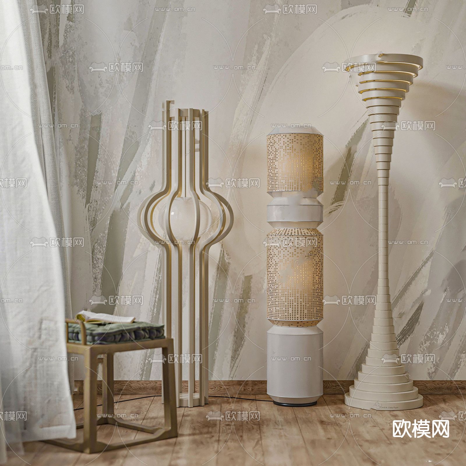 侘寂创意落地灯su模型下载（渲染图2）