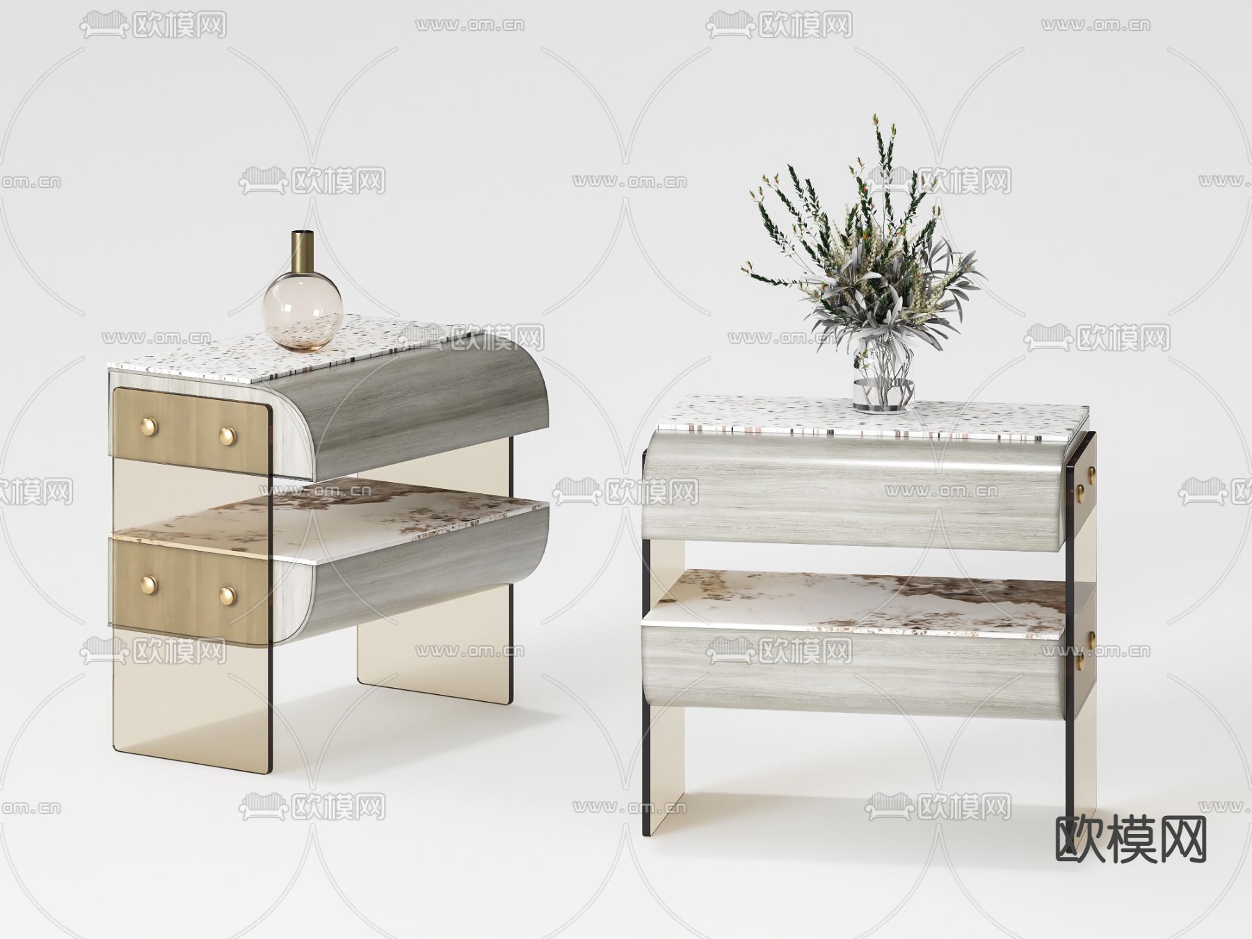 现代大理石床头柜3d模型下载