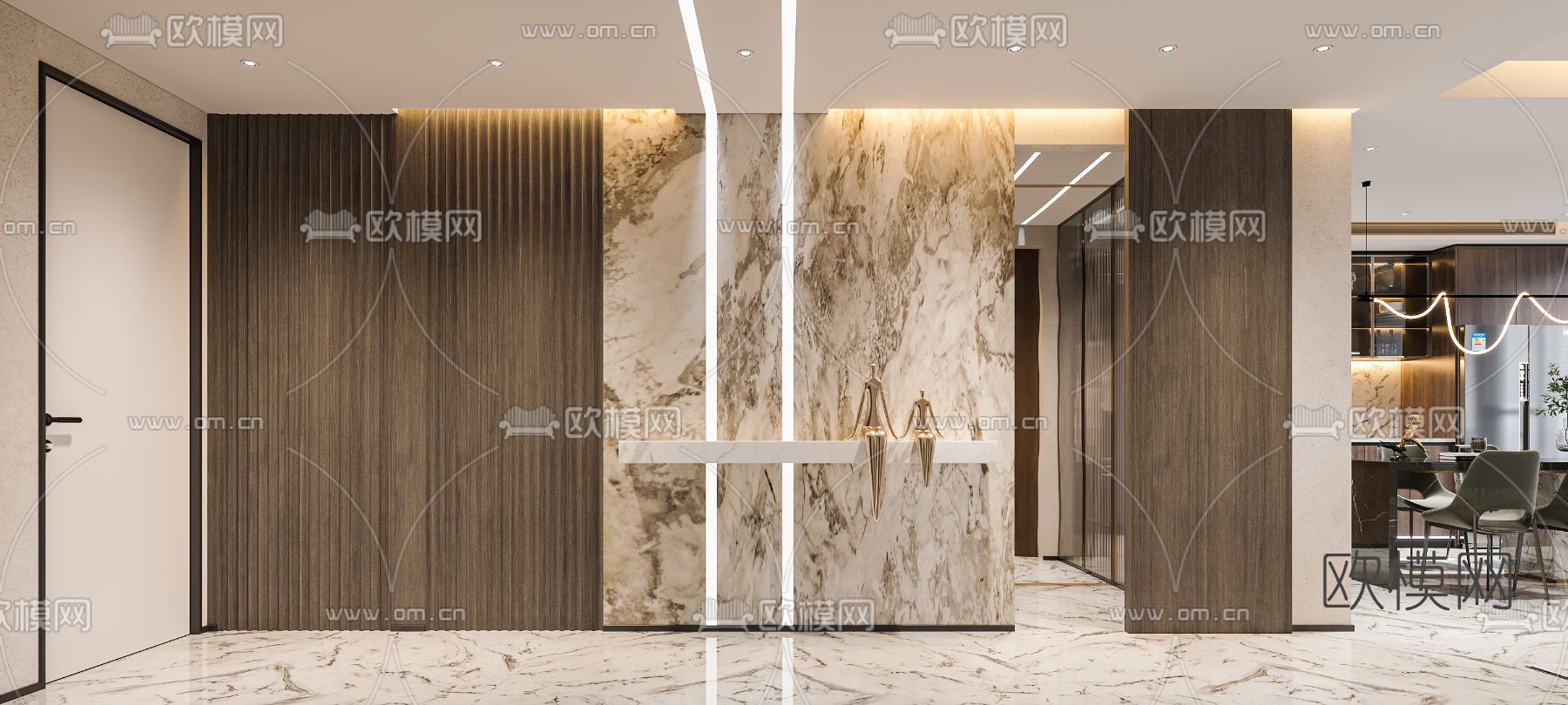 现代客厅餐厅3d模型下载（渲染图2）