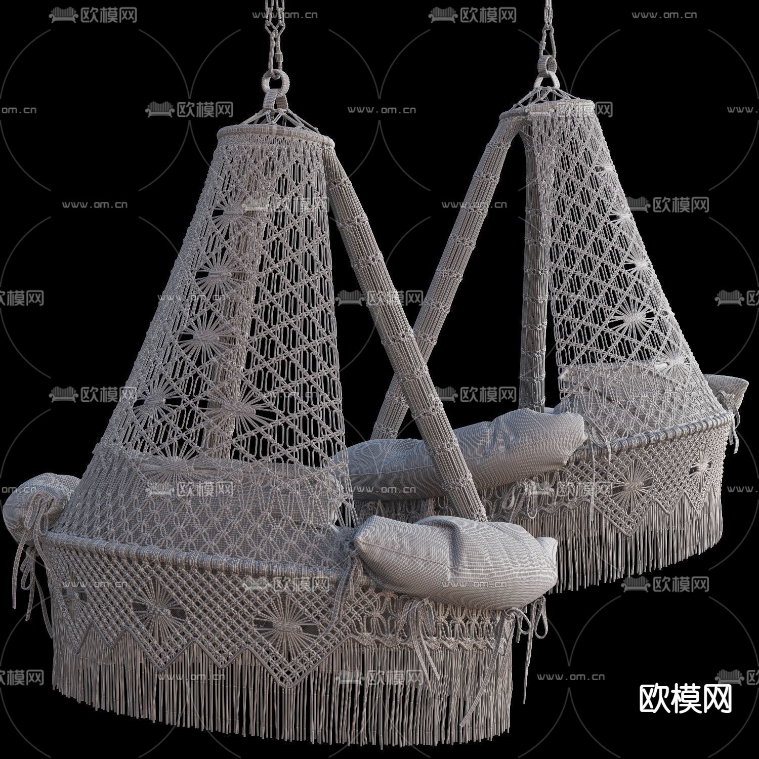 现代实木绳编吊椅3d模型下载（渲染图3）