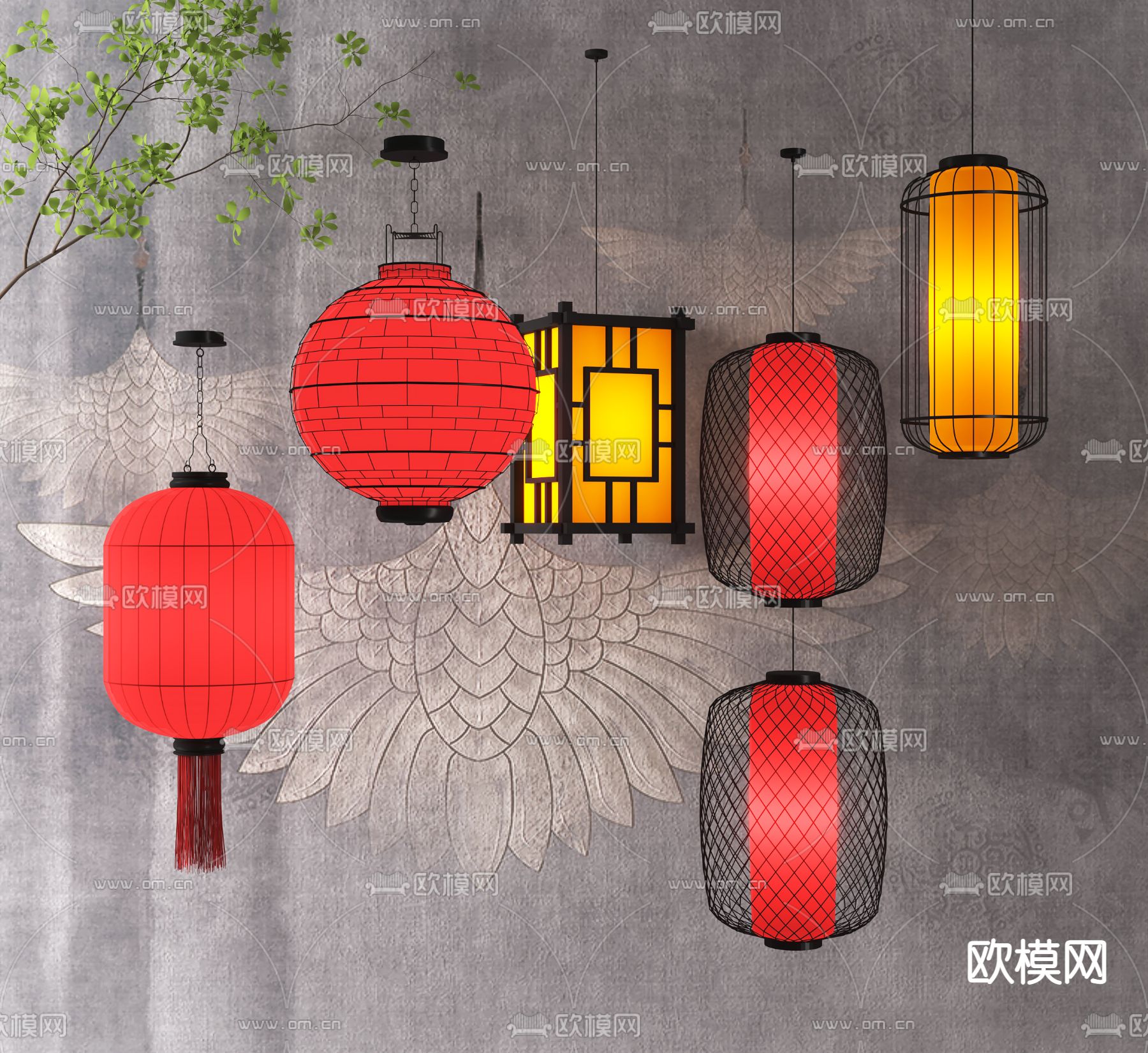 新中式灯笼3d模型下载_ID12029213_3dmax免费模型-欧模网
