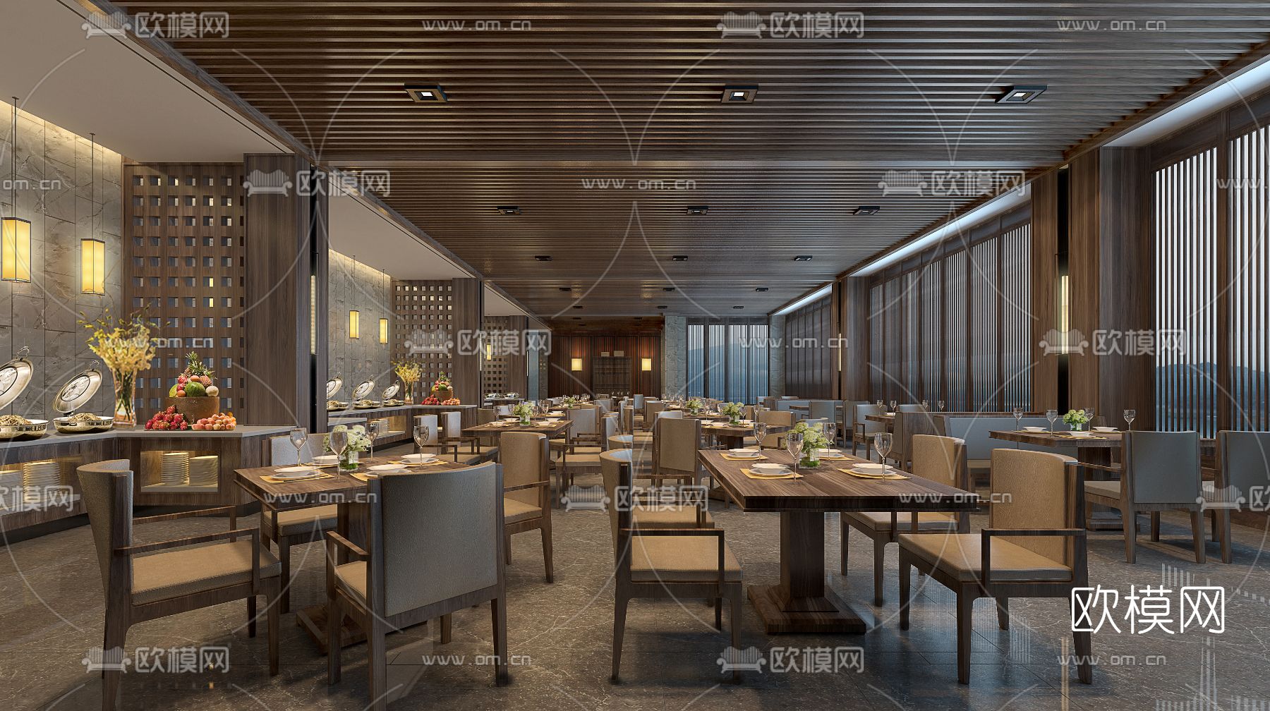 现代自助餐厅3d模型下载