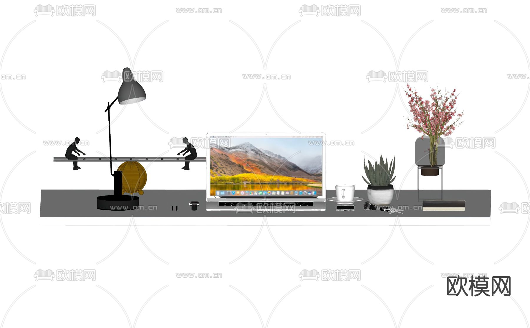 现代电脑台灯su模型下载（渲染图2）