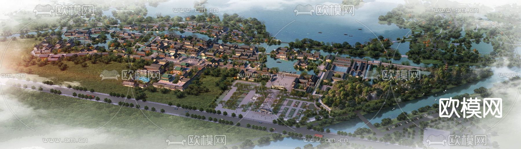 中式古镇景观psd下载