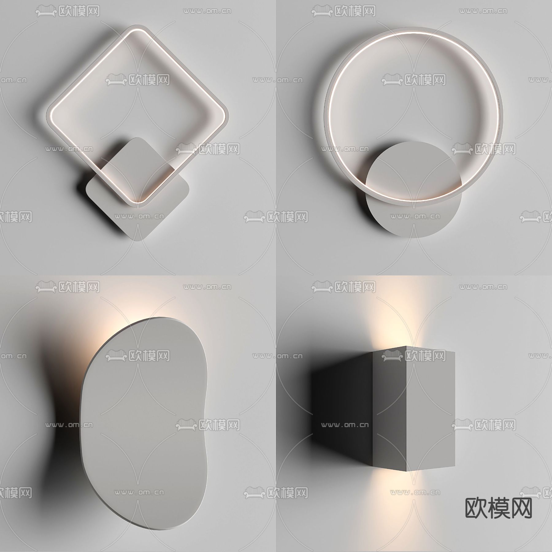 现代极简金属壁灯3d模型下载（渲染图1）