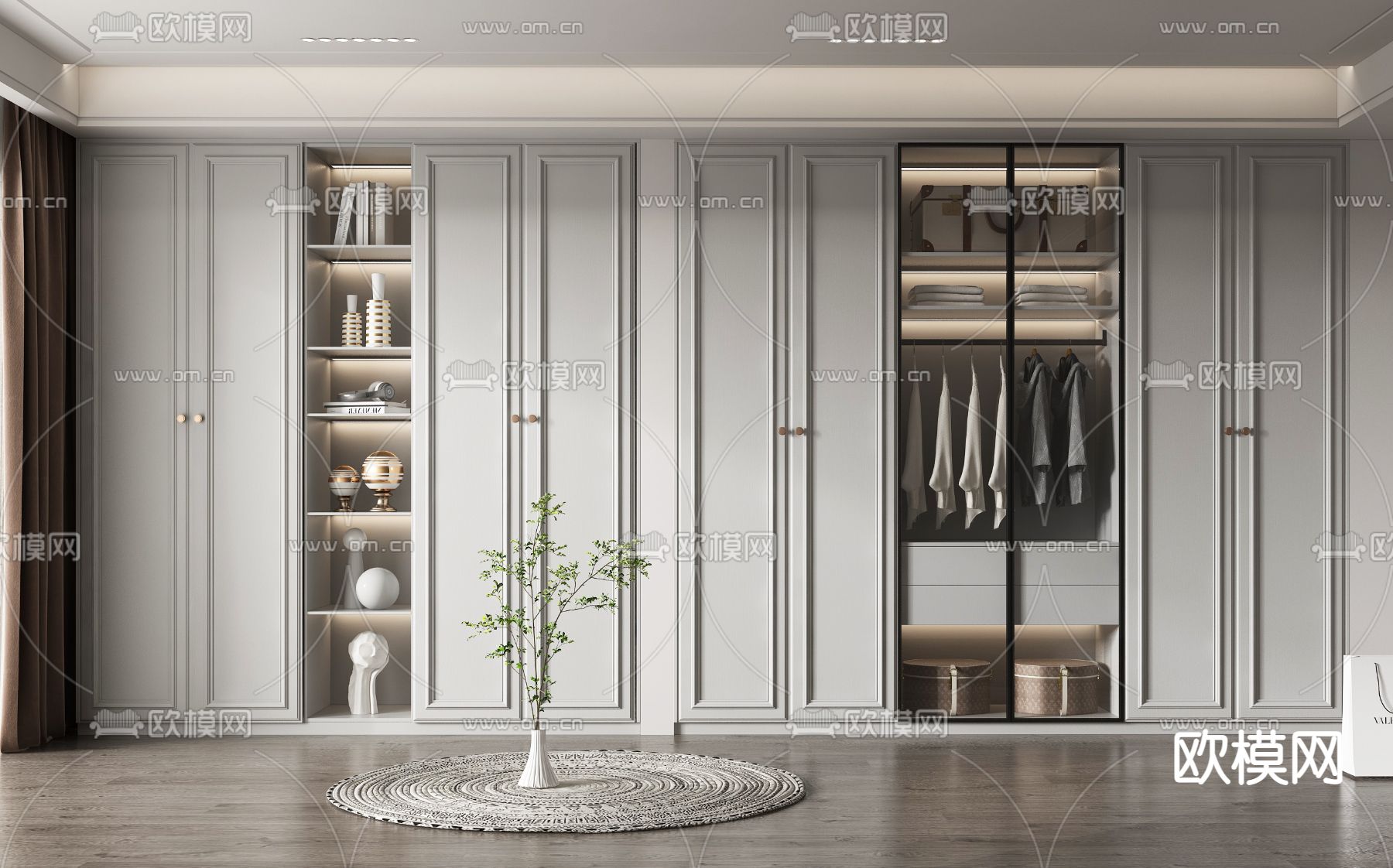 美式烤漆灰白色衣柜3d模型下载