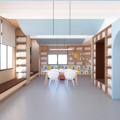  现代图书馆书吧阅览室su模型 