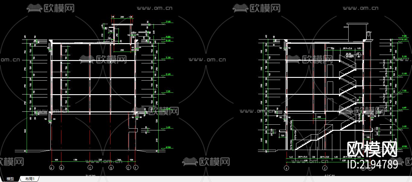 异型柱框架结构综合楼CAD建筑图下载（渲染图3）