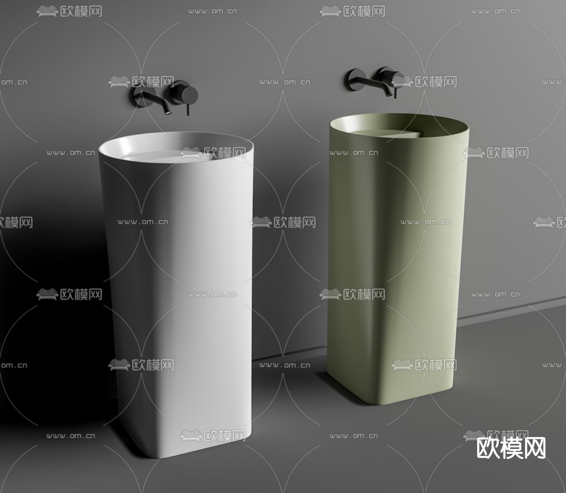 现代立式洗手台盆su模型下载（渲染图1）