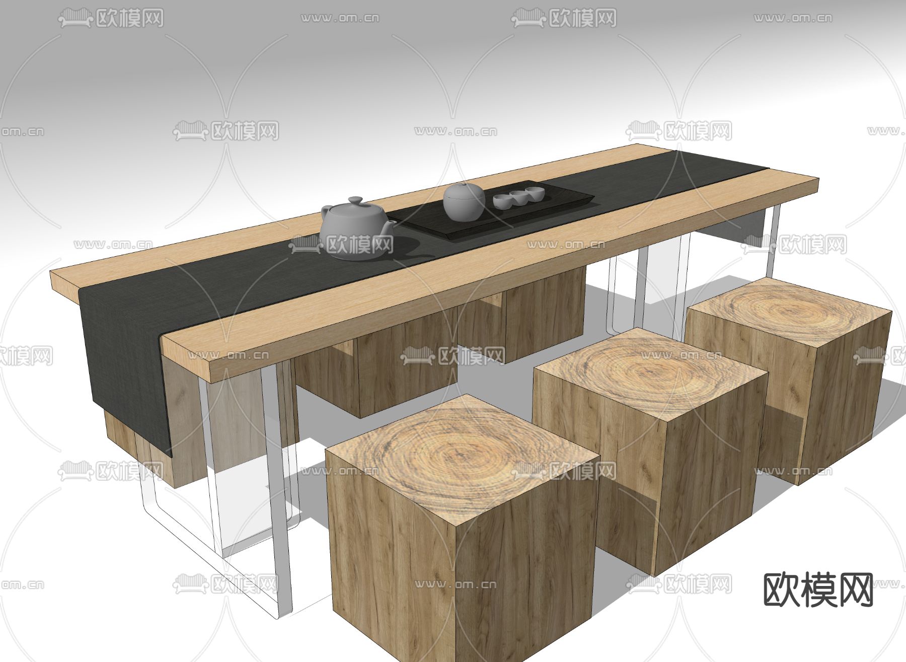 现代亚克力茶桌椅su模型下载（渲染图2）