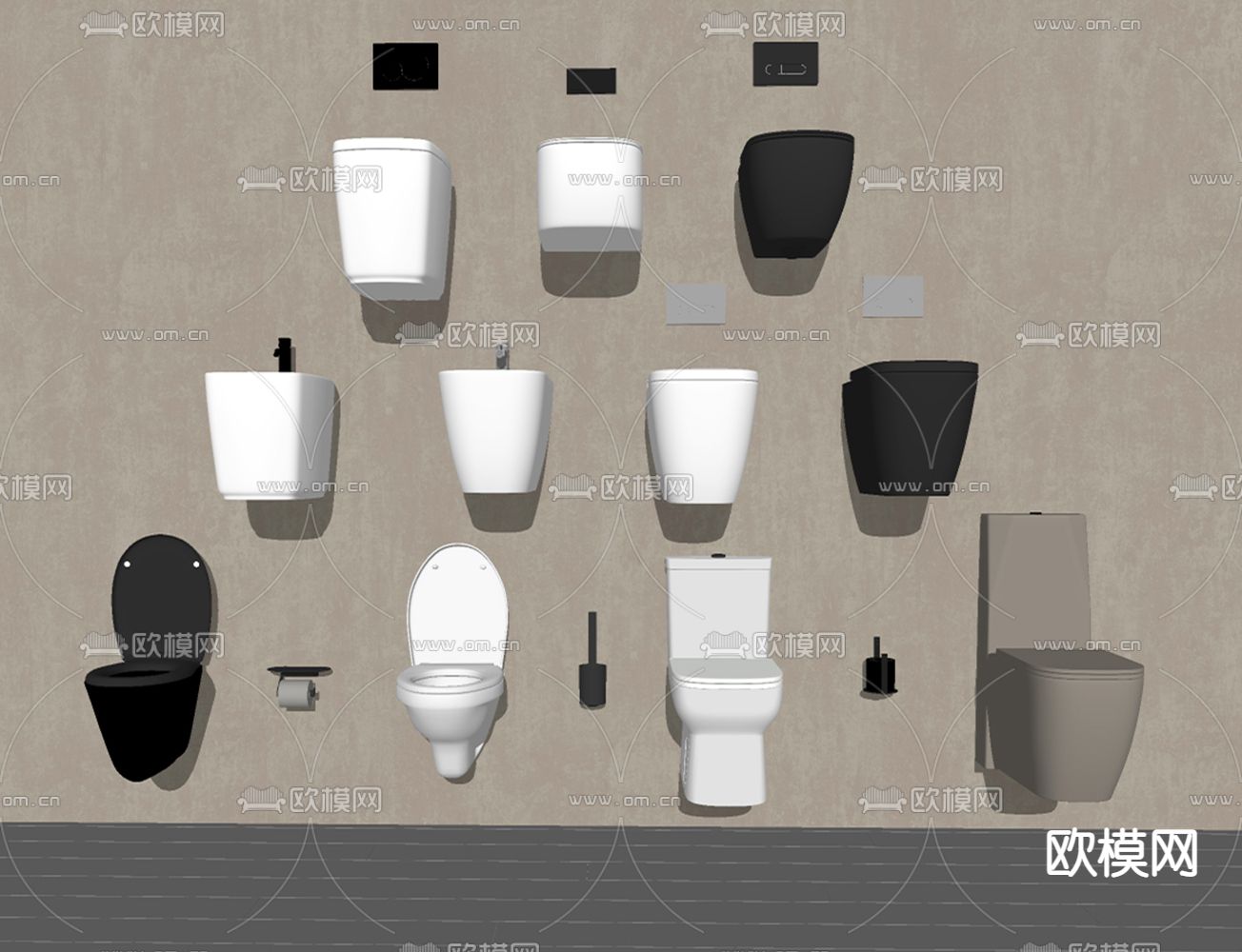 现代马桶su模型下载（渲染图2）